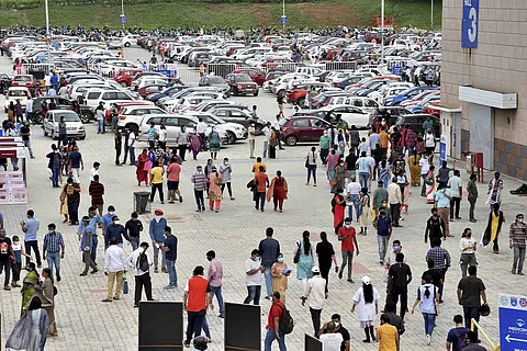 Crowd gathered at Hyderabad's Hitex for vaccination drive
