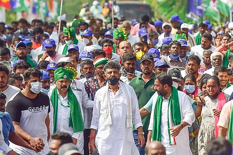 DK Shivakamar at the contentitous Mekedatu rally