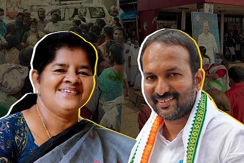 Stylised collage of J Mercykutty Amma (CPI M) and PC Vishnunath (Congress), candidate for Kerala 2021 Assembly Polls from Kundara