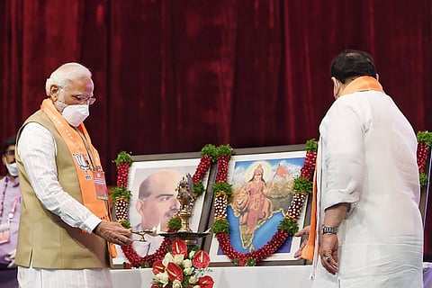 Prime Minister Narendra Modi at the BJP National Executive Council meeting in Hyderabad