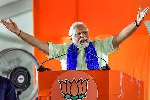 Prime Minister Narendra Modi addressing a public meeting at Parade Ground in Hyderabad