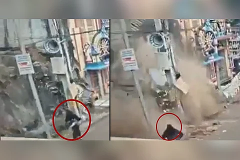 House collapses next to Hyderabad woman walking on road, narrow escape caught on CCTV