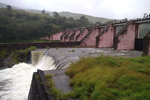 Water being released from the shutters of Kerala's Mullaperiyar dam.