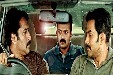 Prithviraj Sukumaran, Jayasurya and Rahman seen inside a car in the photo.