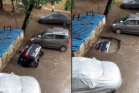 Mumbai rains: Scary visuals of a car sinking into a reclaimed well at Ghatkopar in Mumbai