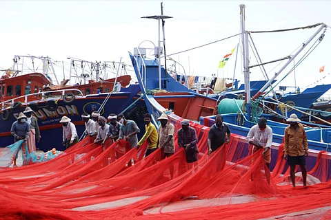 Getting the nets ready at Munambam harbour/ Image: Shaji N Jaleel
