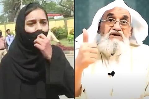 Collage of Muskan Khan on the left and Al-Qaeda chief Ayman Al Zawahiri on the right
