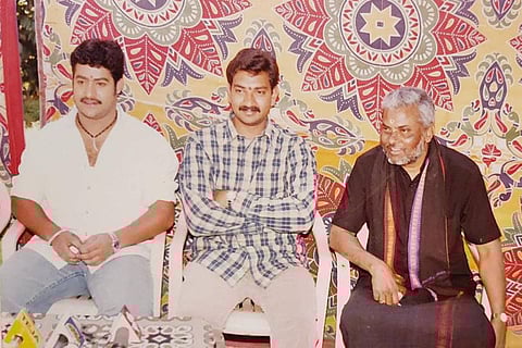 Producer Doraswamy Raju on the right, SS Rajamouli in the middle and Jr NTR on the left