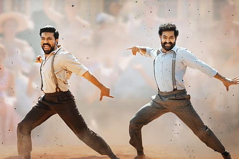 Ram Charan and Ram Charan dancing for Naatu Naatu song