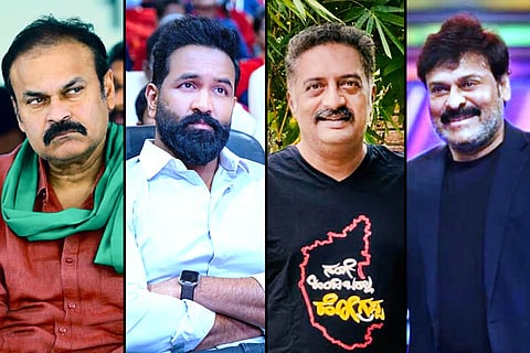 Nagababu, Manchu Vishnu, Prakash Raj, Chiranjeevi from left to right