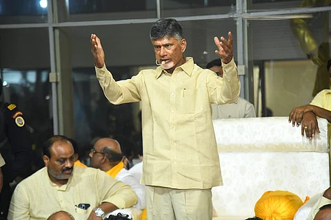 Chandrababu Naidu while addressing the gathering during his Deeksha