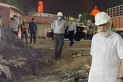 Prime Minister Narendra Modi inspecting Central Vista project