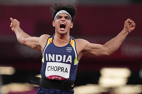 Neeraj Chopra after throwing the Javelin