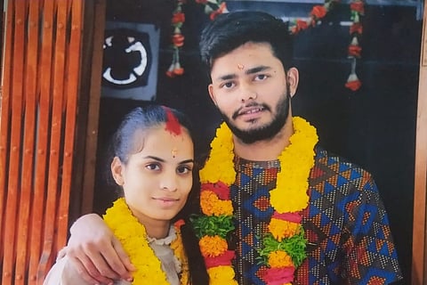 Wedding photo of Neeraj, 22-year-old man killed in Hyderabad, with his wife Sanjana