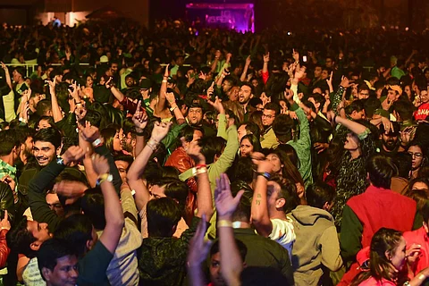 People dancing at a New Year's Eve party