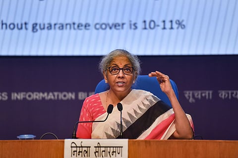 New Delhi: Union Finance Minister Nirmala Sitharaman addresses a press conference in New Delhi, Monday, June 28, 2021
