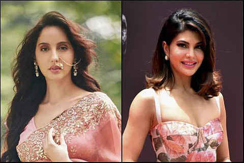 A collage of Nora Fatehi and Jacqueline Fernandes