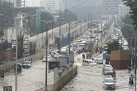 Outer Ring Road flooded with rain water