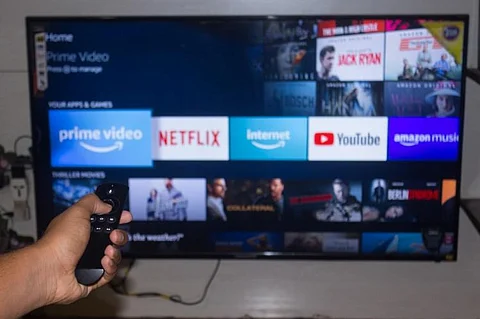 popular OTT platforms appear on a screen