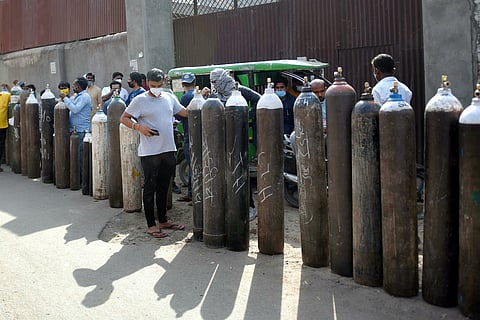 row of oxygen cylinders