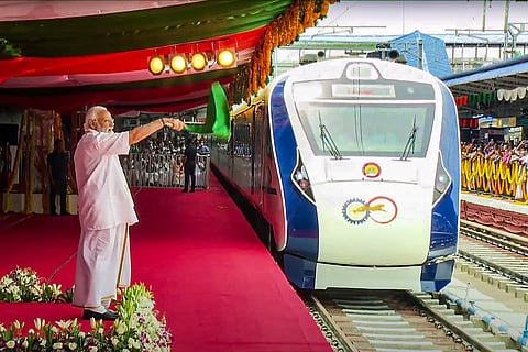 Prime Minister Narendra Modi flagging off Vande Bharat