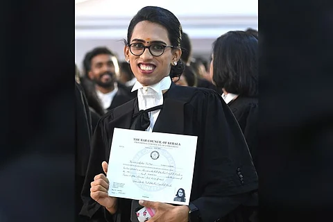 Advocate Padma Lakshmi with her bar council certificate