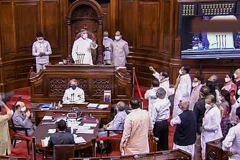 Ruckus in Rajya Sabha over the eight MPs being suspended