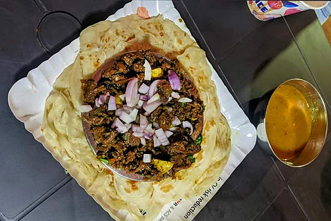 A plate of parotta and beef fry