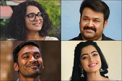 Actors Parvathy Thiruvothu, Mohanlal, Dhanush and Rashmika