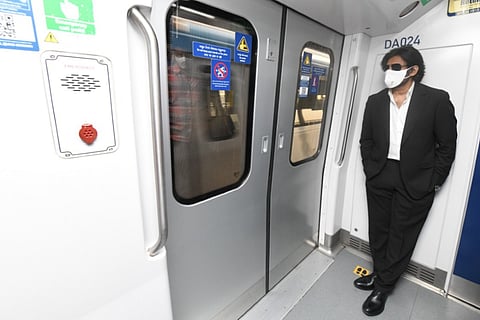 Pawan Kalyan in Hyderabad metro