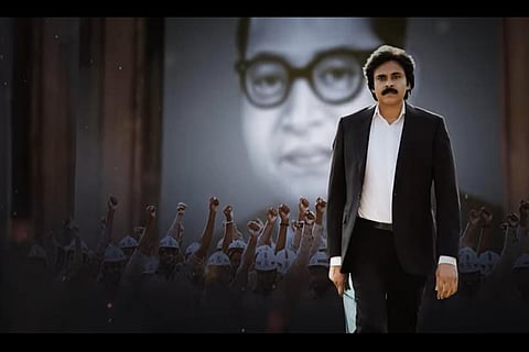 Actor Pawan Kalyan is seen as a lawyer in 'Sathyamev Jayathe' song.