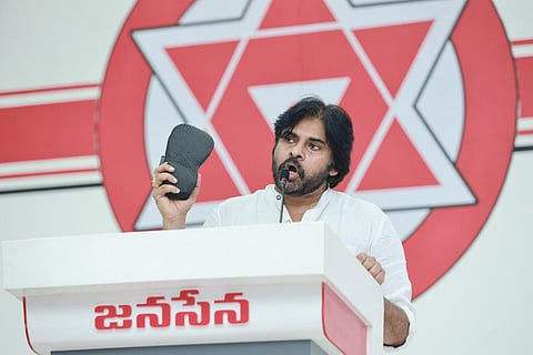 Pawan Kalyan launches tirade against YSRCP leaders, raises slipper to warn them