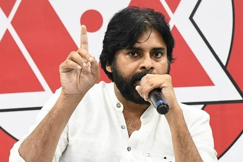 Pawan Kalyan addressing the media from Jana Sena party office