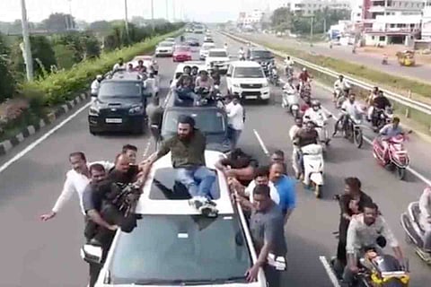 Pawan Kalyan travels to Andhra’s Ippatam on car roof, slammed for ignoring safety