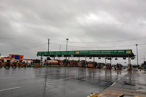 Perambalur Fastag Highway Toll Gate Checkpoint On Monsoon rainy day truck And car cross highway freeway Toll Gate