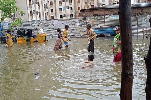 Flooded entry way into Perumbakkam