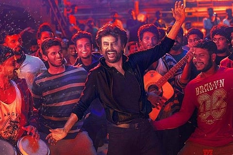 Rajinikanth dancing in a poster from Tamil movie Petta