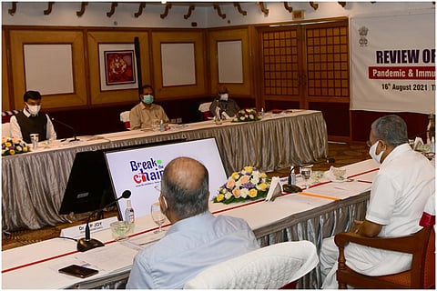 Union Health Minister Mansukh Mandaviya in a COVID-19 Assessment meeting with Kerala CM Pinarayi Vijayan