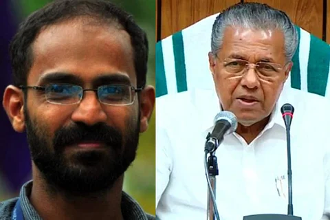 From left: Siddique Kappan, Kerala CM Pinarayi Vijayan