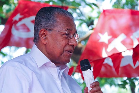 Kerala CM Pinarayi Vijayan talking during election campaign