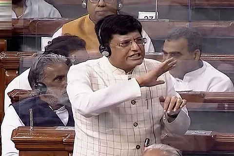 Union Railway Minister Piyush Goyal talking in Parliament