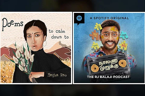 An image of Megha Rao's Poems to calm down to on the left and RJ Balaji's Naallanna Murukku on the right