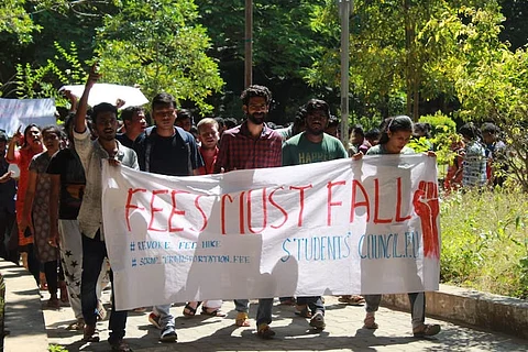 Pondicherry University students protest against fee hike, demand roll-back