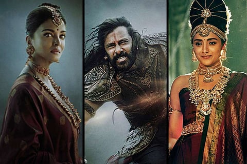 Actor Aishwarya Rai (L), Vikram (M), and Trisha (R)