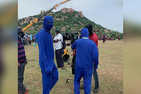 Image of camera persons from the sets of Ponniyin Selvan