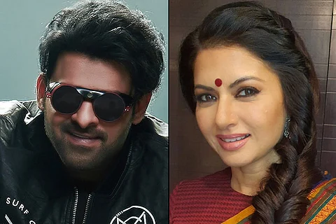 Prabhas on the left and Bhagyashree on the right.