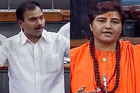 How Pragya Thakur tried to shout down A Raja's sharp speech with her Godse remark