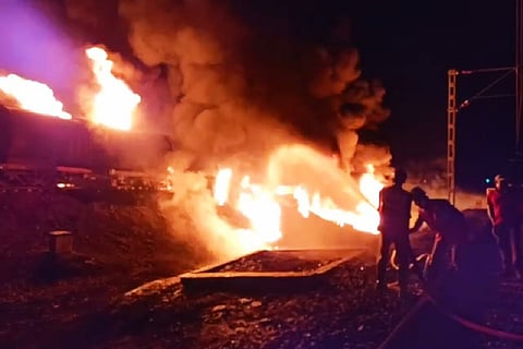 Fuel tankers on fire in Prakasam district of Andhra Pradesh