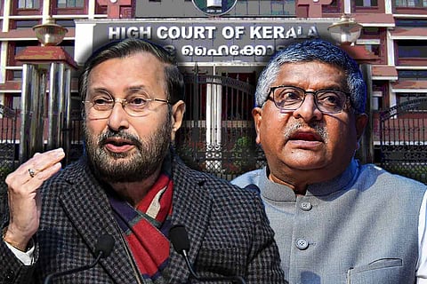 Union I&B Minister Prakash Javadekar and Union Law & Justice Minister Ravi Shankar Prasad with Kerala High Court in the background