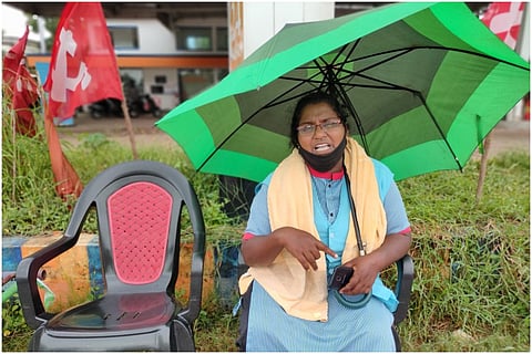 Kerala woman Preetha Babu who stages protest in Thiruvananthapuram.